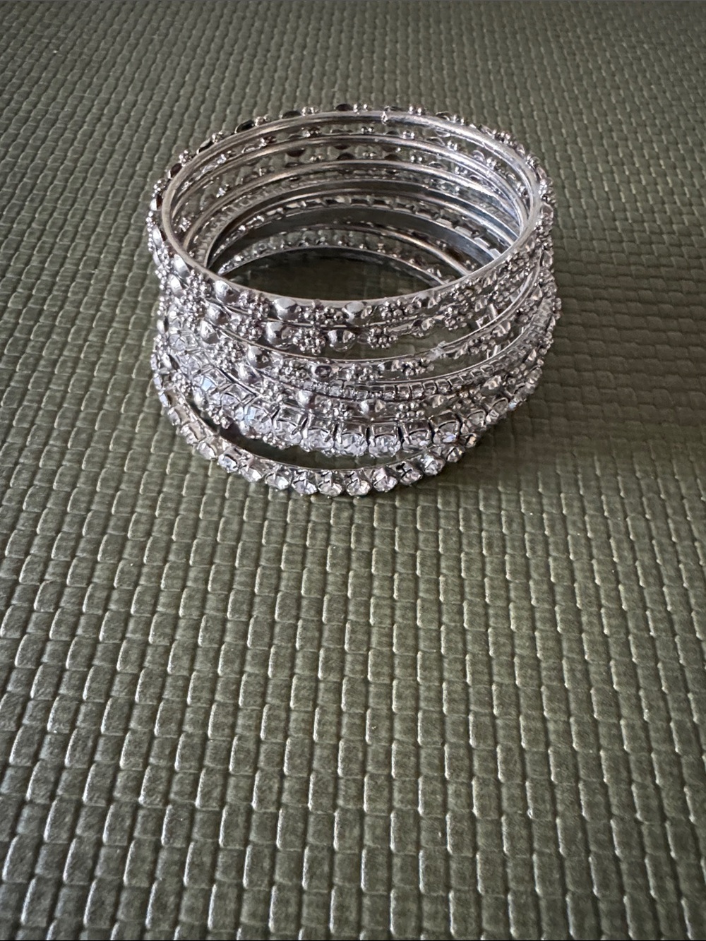 Silver Crystal Stackable Bangle Bracelet Set - Picture 2 of 3